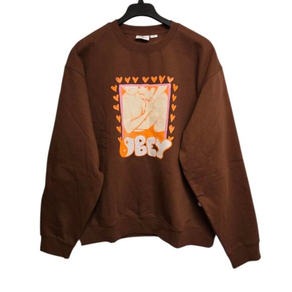 Obey Men's Size XXL Brown Box Crewneck Sweatshirt Wrestler Graphic Print - Picture 1 of 6